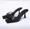 Nuevas Chanclas de Exportación Europea y Americana con Tacón Alto y Pedrería para Mujer, Sandalias de Moda Transparentes de PVC con Punta Cuadrada, Talla Grande