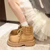 Botas Martin de Sola Grossa Femininas 2026 Primavera e Outono Novas Antiderrapantes Botas Amarelas Grandes Estilo Britânico Feminino Aumentador de Altura Botas Curtas para Trabalho ao Ar Livre