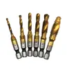 Máquina tres en uno de plástico con revestimiento de titanio, 6 piezas, bolsa de plástico, composite, grifo, broca de grifo, roscado, perforación y roscado composite, avellanado integrado