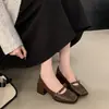 Sapatos femininos de festa, salto grosso, estilo Mary Jane, bico quadrado, abertura rasa, novo design retrô francês 2024, adequados para primavera e outono
