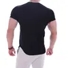 Camiseta deportiva de algodón elástico de manga corta para hombre, color liso, de verano, para fitness, absorbente de sudor, cuello redondo
