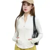 Chamarra de yoga lulu con cuello alto para mujer, corte ajustado, cárdigan que favorece la figura, ropa deportiva para correr, fitness, top de manga larga con cremallera para mujer