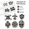 Conjunto de caixa Halloween com 6 compartimentos de decorações para unhas em liga metálica, caveira cruzada escura metal DIY decorações de unhas atacado