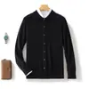Cárdigan de Cuello Polo para Hombre 100% Lana Cuello Interior de Camisa Suéter Holgado Casual de Negocios Chaqueta de Punto de Cachemira