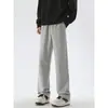 Calça Jogger Curva Estilo Americano Azul Marinho Micro-Elástica Sem Marca para Homens, Calça Longa Reta Solta Pesada para Primavera e Outono