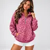 Sudadera con Capucha y Media Cremallera Estilo Europeo Estampado de Leopardo 2026 para Mujer, Otoño Holgada Casual Manga Larga Pullover Prenda Exterior