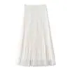 Saia plissada feminina, novo estilo de outono, saia de tule com barra larga, tendência de moda 2026, saia de tule drapeada reversível