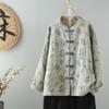 Tiro Real Camionero Vintage Estampado Algodón y Lino Chaqueta Otoño Nuevo Holgada Casual Versátil Cuello Alto Chaqueta Exterior