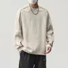 Moletom masculino de manga longa, nova coleção outono/inverno 2026, gola redonda, corte solto, cor sólida, moletom de algodão versátil, estilo moderno