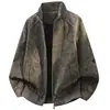 Jaqueta de couro PU vintage patchwork desconstruída estilo americano para homens, nova tendência outono e inverno 2026, top de workwear com gola alta