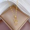 [Acero de Titanio] Lujo Ligero Oso Oli Diamante Completo Oro Real Collar Cadena Clavícula Accesorios Rojo Cibernético Ins de la Suerte para Mujer