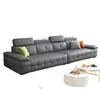 Sofá italiano minimalista de cuero negro con módulos de rejilla, reposacabezas ajustables, profundidad de asiento profunda, adecuado para varias personas en la sala de estar del hogar.