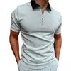 Camiseta informal para hombre, estilo europeo y americano, con estampado de estación independiente, manga corta, corte entallado, cremallera y solapa, polo para hombre