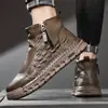 Botas de combate altas estilo retro, a la moda, para hombre, con diseño de inspiración británica, parte superior de piel, cremallera lateral, suela gruesa y construcción antideslizante, perfectas como botas de trabajo