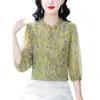 Camisa de Gasa Estampada de Tres Cuartos Moderna y Exquisita para Mujer, Ropa de Verano, Blusa Hermosa y Elegante, Top Casual para Mamás