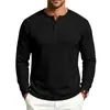 Camisa Henley de jacquard texturizado para hombre de otoño transfronteriza, camiseta de punto de color liso retro americana con media botonadura para hombre