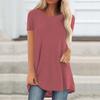 2024 Verano AliExpress Transfronterizo Nueva Camiseta Holgada de Talla Grande de Cuello Redondo para Mujer Moda del Sudeste Asiático Camiseta de Color Sólido para Mujer