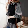 Conjunto de camisa de dos piezas moderno y juvenil para mujer 2025 principios de otoño nuevo talla grande holgado adelgazante manga larga top básico