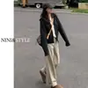 Jeans caqui de pierna estrecha y ancha para mujer, Otoño e Invierno 2024, nuevos, holgados, de cintura alta, adelgazantes, pantalones rectos pequeños