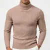 Suéter para hombre, nuevo tejido de punto de manga larga de cuello alto para otoño e invierno, ropa interior base de punto trenzado de color liso cálido transfronteriza europea y americana
