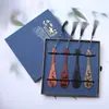 Set de Marcadores de Libro Pipa de Sándalo Flor de Madera Creativa y Pájaro Guqin Marcador de Cuatro Colores Regalo Día del Maestro