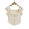 Camiseta de Manga Corta Ajustada para Mujer, Estilo Spice Girl Europeo y Americano, Diseño de Hebilla de Oreja de Madera, Top Corto de Cintura Alta Nuevo de Verano