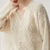 Suave y Elegante ~ Cárdigan de Punto de Cachemir con Escote en V y Corte para Mujer, Suéter de Cachemir Suave y Sedoso a la Moda, Precioso Top para Mujer