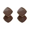 Pendientes de Gota de Aceite Color Café Retro Vintage Moda Otoño Invierno Marrón Maillard Versátiles de Alta Gama Elegantes Pendientes de Botón para Mujer