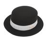 Chapéu de Palha de Trigo Novo Outono e Inverno Amazon Transfronteiriço Chapéu de Coco de Topo Plano com Aba Plana Chapéu de Tecido Casual Preto Chapéu de Lã Fashion para Crianças