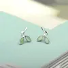 Pendientes Runxin Hoja Verde Ópalo para Mujer Elegantes de Moda Pendientes de Hoja Pendientes Simples de Brote Verde