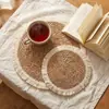 Tapete Isolante de Juncos Estilo Nórdico, Porta-copos Decorativo com Franjas Anti-Escaldante, Jogo Americano, Tapete de Mesa para Panela Quente, Tapete Anti-Escaldante para Panela