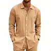 Camisa Casual de Lino para Hombre Talla Grande Suelta de Manga Larga Color Sólido con Solapa Cuatro Estaciones Europea y Americana Tk Cruzada en Stock