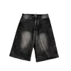 Pantalones cortos de pierna ancha cropped de moda estilo retro americano, nueva moda de verano marca unisex shorts de mezclilla holgados lavados