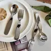 Talheres de Aço Inoxidável para Crianças - Colher e Garfo para Uso Doméstico, Colher Curta para Bebê Comer, Garfo de Frutas, Pequena Colher para Bolo e Sobremesa