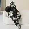 Pijama de Dibujos Animados de Dinosaurio de Terciopelo de Coral para Hombre Otoño e Invierno Niños Grandes de 16 Años Estudiantes de Secundaria Adolescentes Traje de Franela