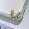 925 Zirconia con Diamante Completo Perla de Agua Dulce Natural Set Grande de Mariposa Aretes Collar Anillo Boda Perla Natural 7mm