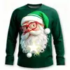 Diversão Cartoon Transfronteiriça Papai Noel de Óculos Cabeça Grande Estampa Camiseta de Manga Longa Europeia e Americana Natal Gola Redonda Top