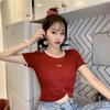 Estilo transfronterizo estilo coreano verano nuevo niña bordado de cerezas suéter ajustado de fondo manga corta camiseta combinable 25011