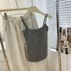 Camisola de algodón puro cepillado con almacenamiento de calor para otoño e invierno, camisola sencilla con parte superior en la espalda y posavasos fijos.