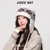 Chapéu de Tricô Jacquard Retro com Dobra para Meninas Recomendado por Influenciador Xiaohongshu Chapéu de Lã Estiloso de Inverno Coreano Protetor de Orelhas