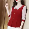 Elegante Camiseta de Capa Base Falsa de Dos Piezas Ceñida a la Cintura para Mujer, Nueva Llegada Primavera/Otoño, Top Pequeño Elegante para Ropa Interior, Camiseta de Mujer para Verano