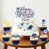 Bandeirola de Aniversário Divertida em Desenho Animado Elementos do Céu Estrelado Faixa com Letras Decoração Pendurada Espiral Topper de Bolo Enfeites Decoração