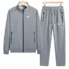 Nuevo Traje Deportivo Casual Holgado para Hombre de Otoño e Invierno Cardigan con Cuello Alto Leggings Deportivos Traje Recto para Correr y Fitness Dos Piezas