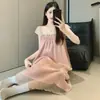 Estilo Nuevo de Verano 2026 Camisón de Manga Corta de Longitud Media para Mujer, Malla Fina Linda y Dulce Estilo Princesa Ropa de Casa