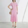 Comércio Exterior Transfronteiriço Elegante Feminino Roupas Europeias e Americanas Verão Novo Estilo Francês Manga Curta Vestido Longo de Malha de Botão Único
