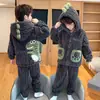 Pijama de Terciopelo Jacquard para Niños, Otoño e Invierno, Niños Talla Mediana y Grande, Terciopelo Coral Engrosado, Ropa de Casa de Dibujos Animados