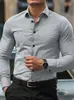 Camisa de vestir para hombre de corte cruzado muscular, ropa de trabajo profesional sin arrugas, camisa transpirable de manga larga antiarrugas