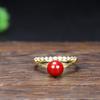 Popular Anillo de Cuentas Redondas de 8-10 de Cinabrio de Alto Contenido con Medio Agujero con Incrustación de Arena de Oro Púrpura, Color Dorado que No se Desvanece, Anillo de Lujo Ligero