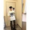 Camisetas Retro de Algodão Puro de Manga Curta, Preto e Branco Europeu e Americano, Camisetas Femininas e Descoladas Estampadas de Meia-Manga, Algodão Puro