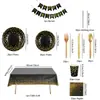 Serie de Puntos Estampados en Caliente Negros Suministros para Fiesta de Cumpleaños Transfronteriza Exportación Platos de Papel Desechables Vasos de Papel Vajilla para Festival